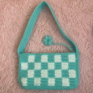 Crochet shoulder bag neon blue and white